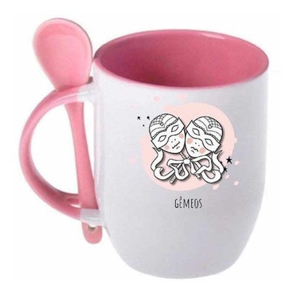Caneca De Colher Rosa Signo Gêmeos