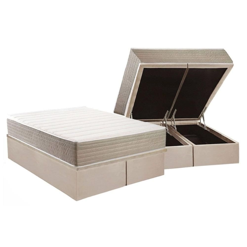 Cama Box Baú NOVO + Colchão D33 Kappesberg Anatômico Carmine + Base CRC Corano Clean