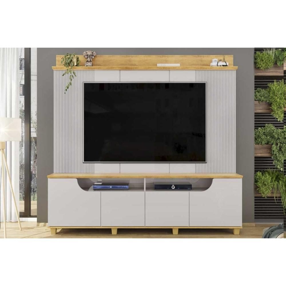 Rack Bancada c/ Painel p/ TV até 75 Pol Gama 4 Porta 199x188cm Bali/Cedro - DJ Móveis