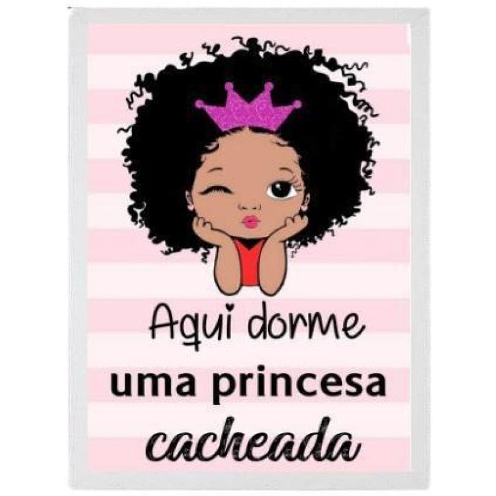Quadro Aqui Dorme Uma Princesa Cacheada 24X18 Madeira Branca