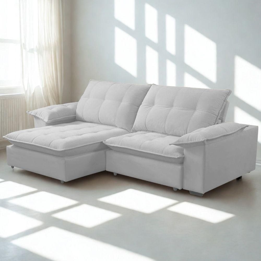 Sofá Retrátil E Reclinável Veludo 2,00m Lisboa - Conforto Premium E Design Elegante | Lansof Brasil Cores Cinza