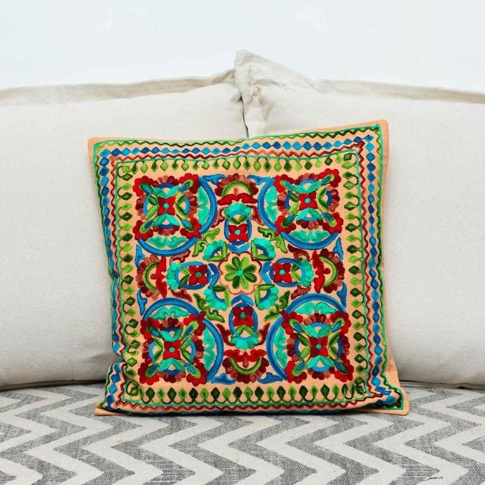 Capa De Almofada Indiana Bordada 100% Algodão 45X45Cm