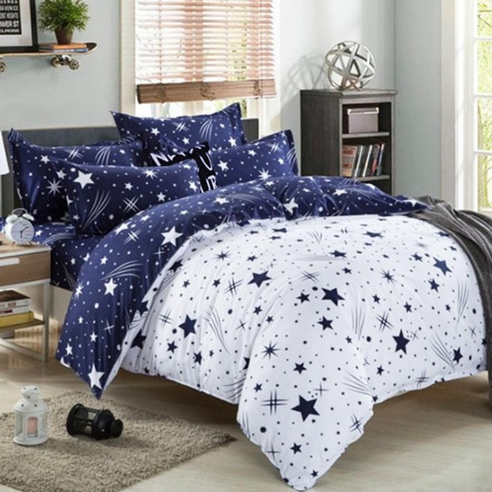 Jogo De Cama Solteiro Kig Completo 7 Peças Star Blue Decor