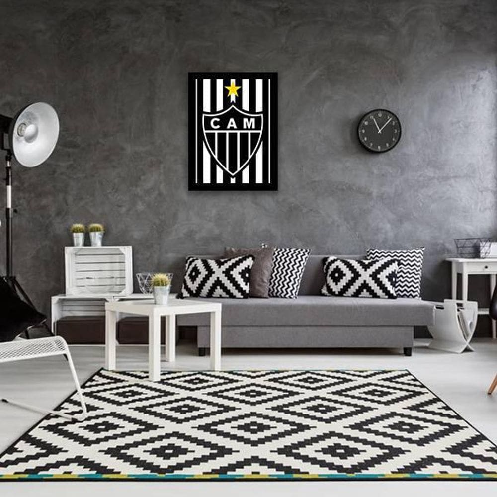 Quadro Decorativo Escudo Atlético Mg Listrado Moldura Preta