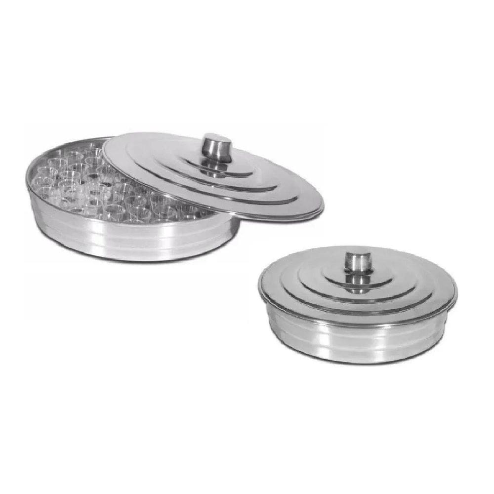 Kit Com 2 Bandejas Pratas Cálices E Pães Para Santa Ceia