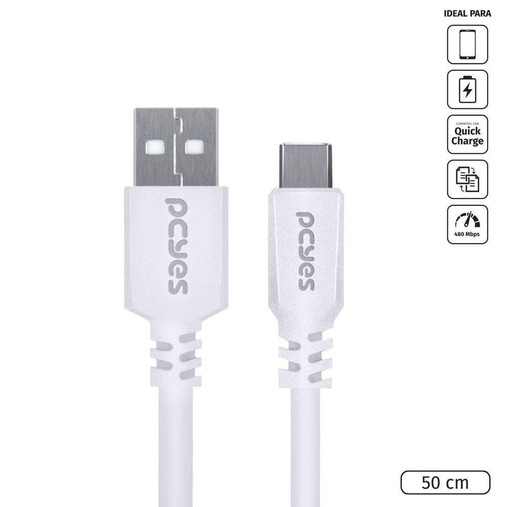 Cabo Celular Usb A 2.0 Usb Tipo C 50cm Branco