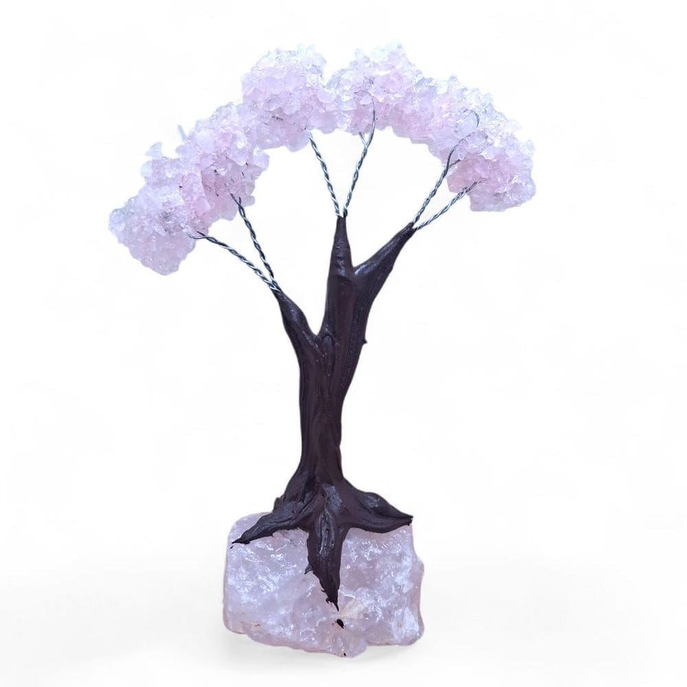 Árvore Pedra Natural Quartzo Rosa Base Quatzo Rosa 18 cm