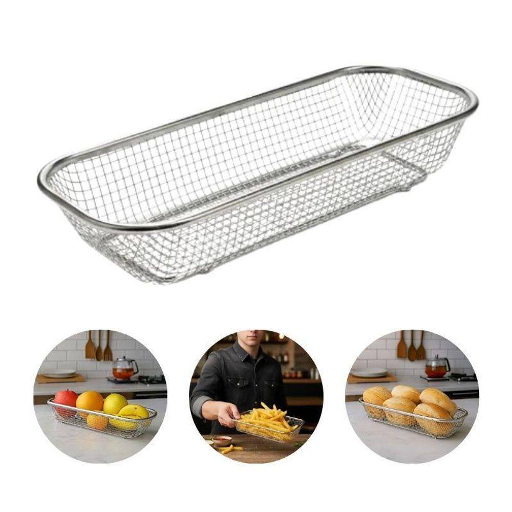 Travessa Retangular Inox Para Frutas Porções Petiscos Pães