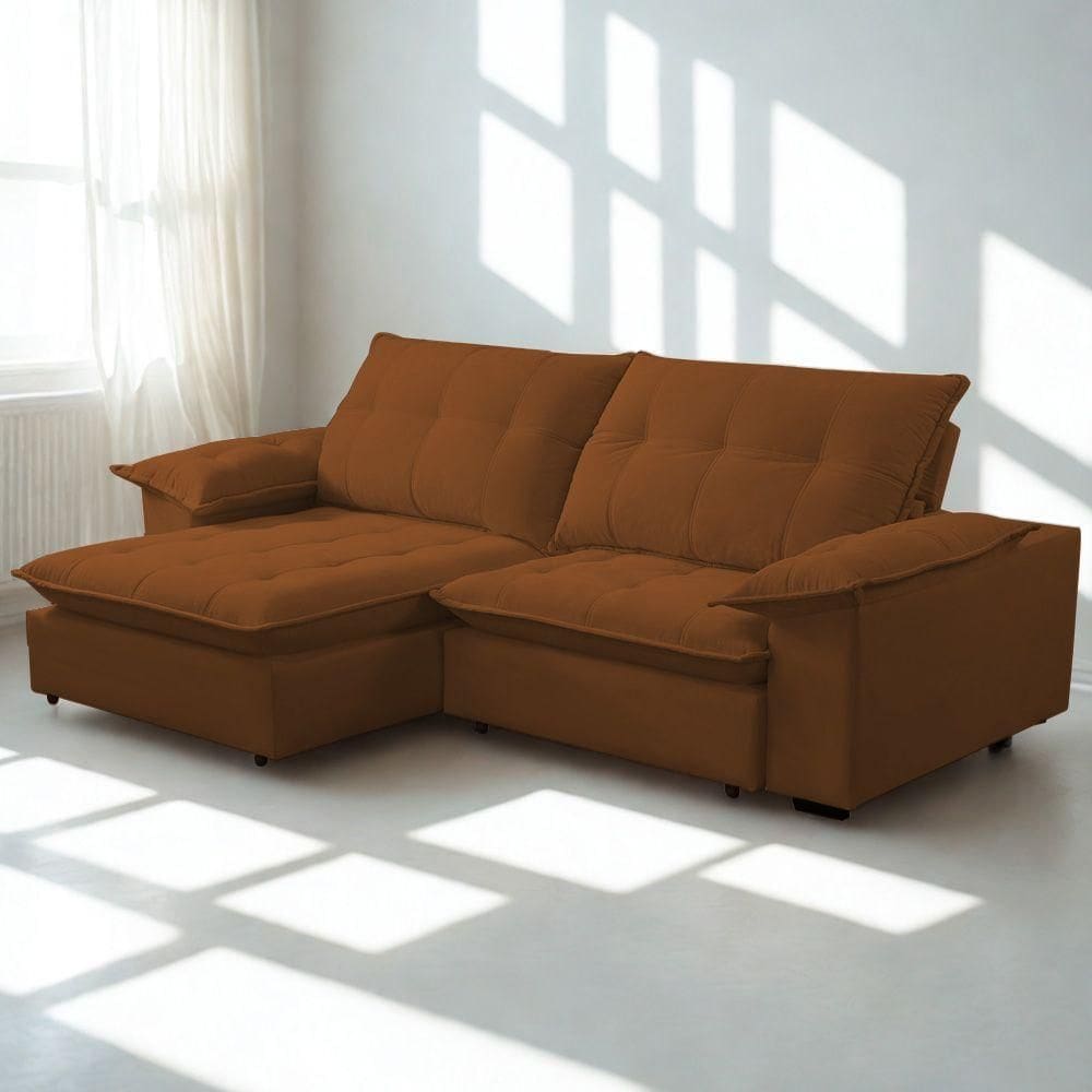 Sofá Retrátil E Reclinável Veludo 2,00m Lisboa - Conforto Premium E Design Elegante | Lansof Brasil Cores Terracota