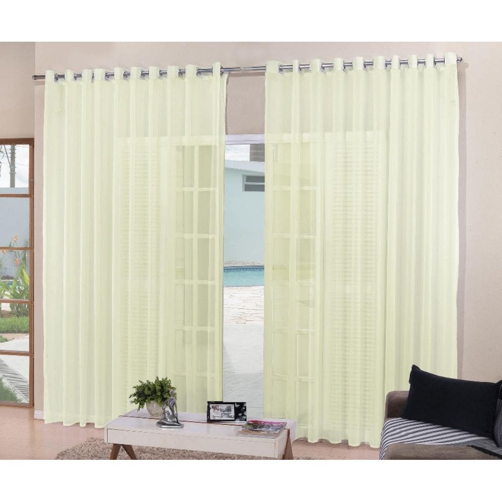 Cortina Para Sala Quarto Voal Liso Palha 5,00X2,50M