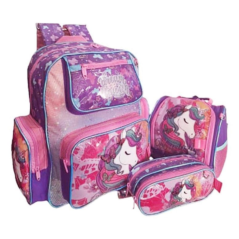 Kit Mochila Unicornio Costas Infantil Chenson Escolar Menina