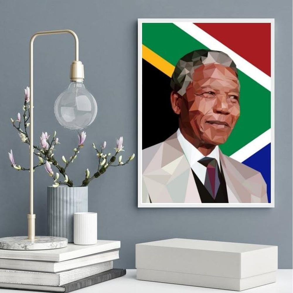 Quadro Decorativo Nelson Mandela Geométrico 24X18Cm