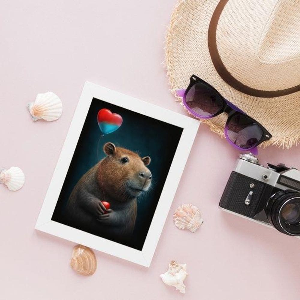 Quadro Capivara Coração 45x34cm Moldura Branca