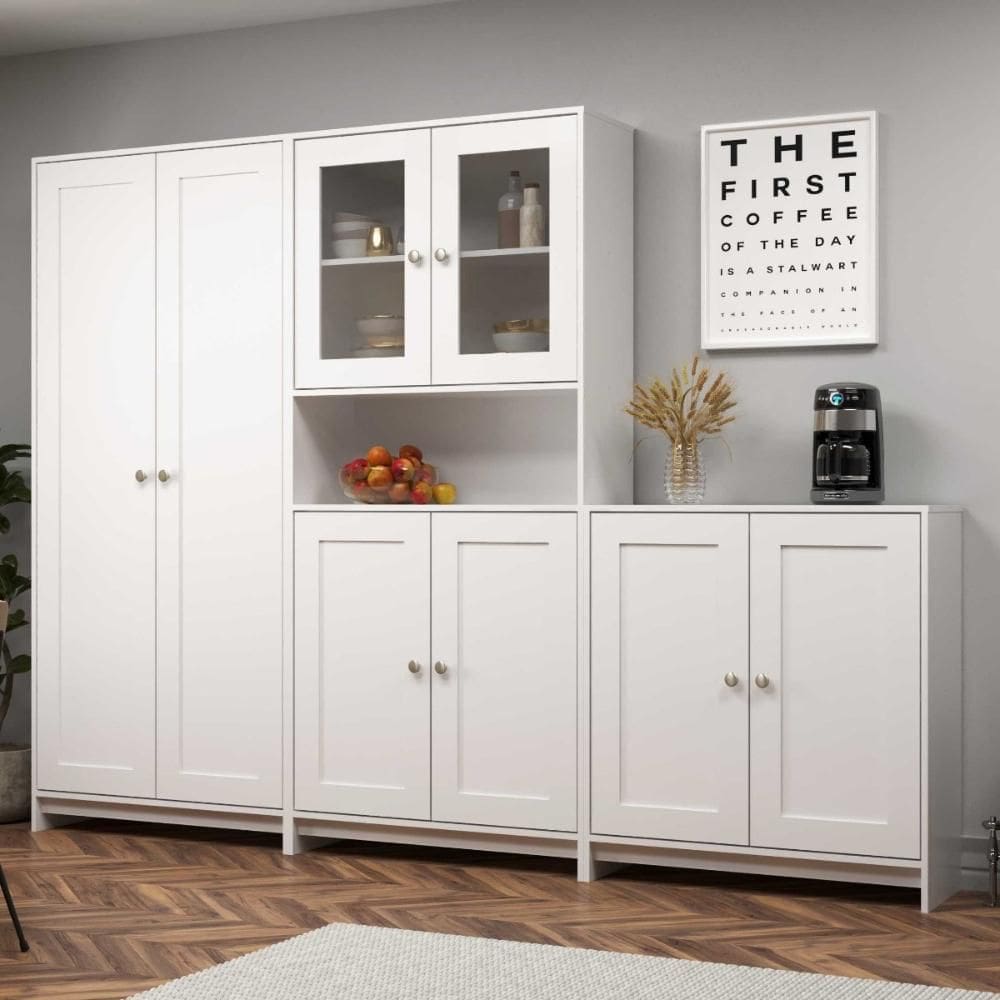 Armário de Cozinha com Balcão e Paneleiro 3 Peças 8 Portas 8 Prateleiras Americano 252cm Cor Branco - Decibal Móveis