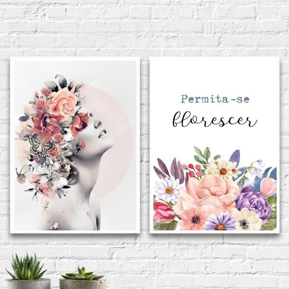 Kit 2 Quadros Mulher Permita-Se Florescer 33X24Cm