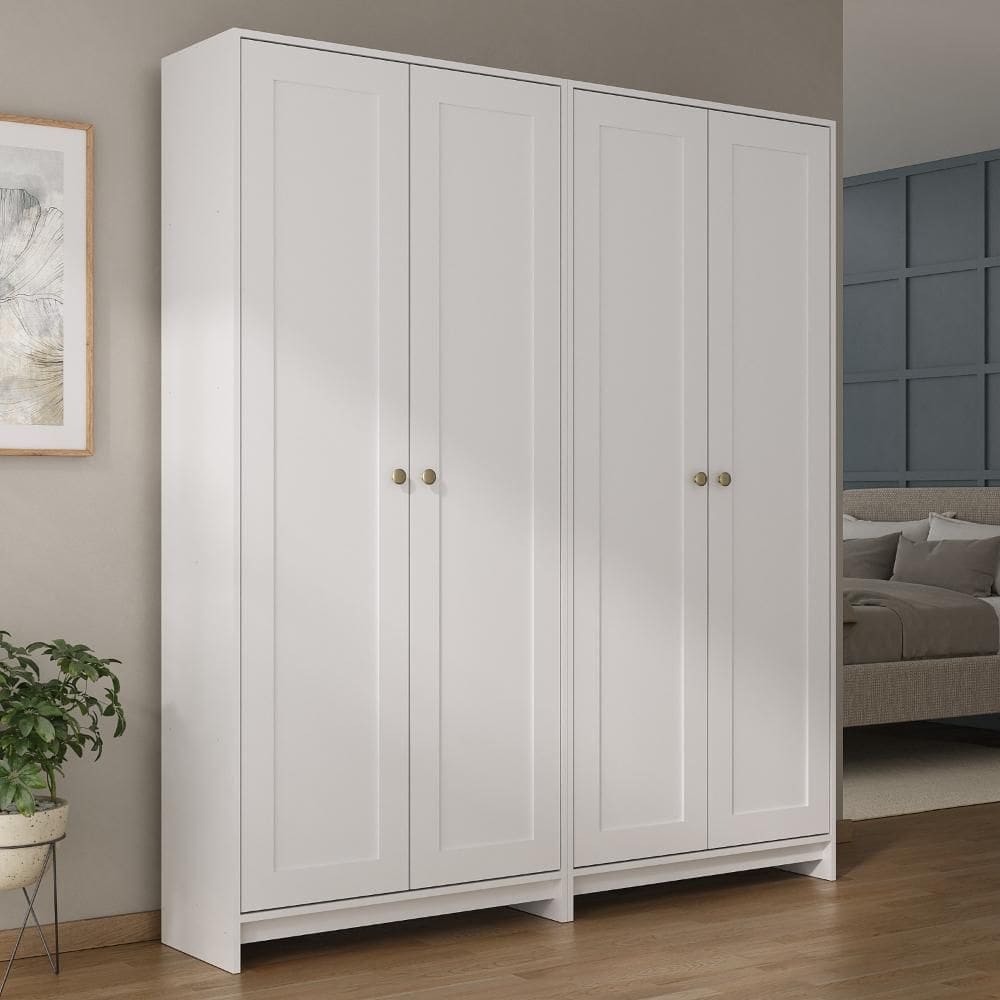 Guarda Roupa Solteiro 4 Portas 8 Prateleiras Armário Multiuso Americano AC4004 Cor Branco - Decibal Móveis
