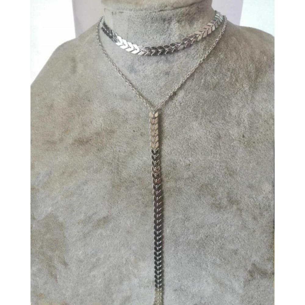 Colar Choker Folheado Corrente Escama Prateado Gravatinha