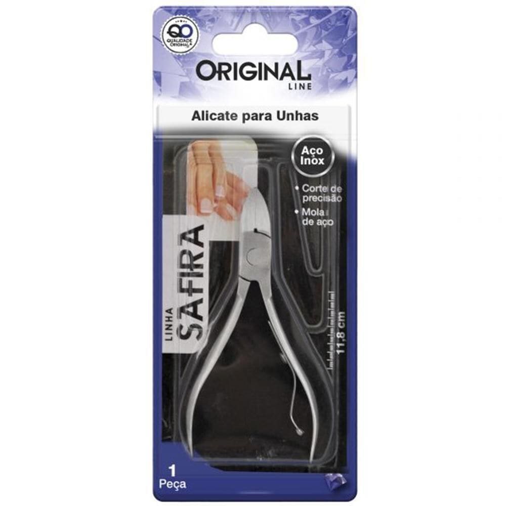 Alicate Cortador de Unha Curvo Inox Safira 4`` 10cm Prata