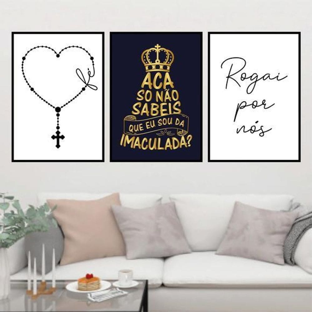 Quadro Decorativo Religiosos Terço Imaculada 24X18Cm 3 Peças