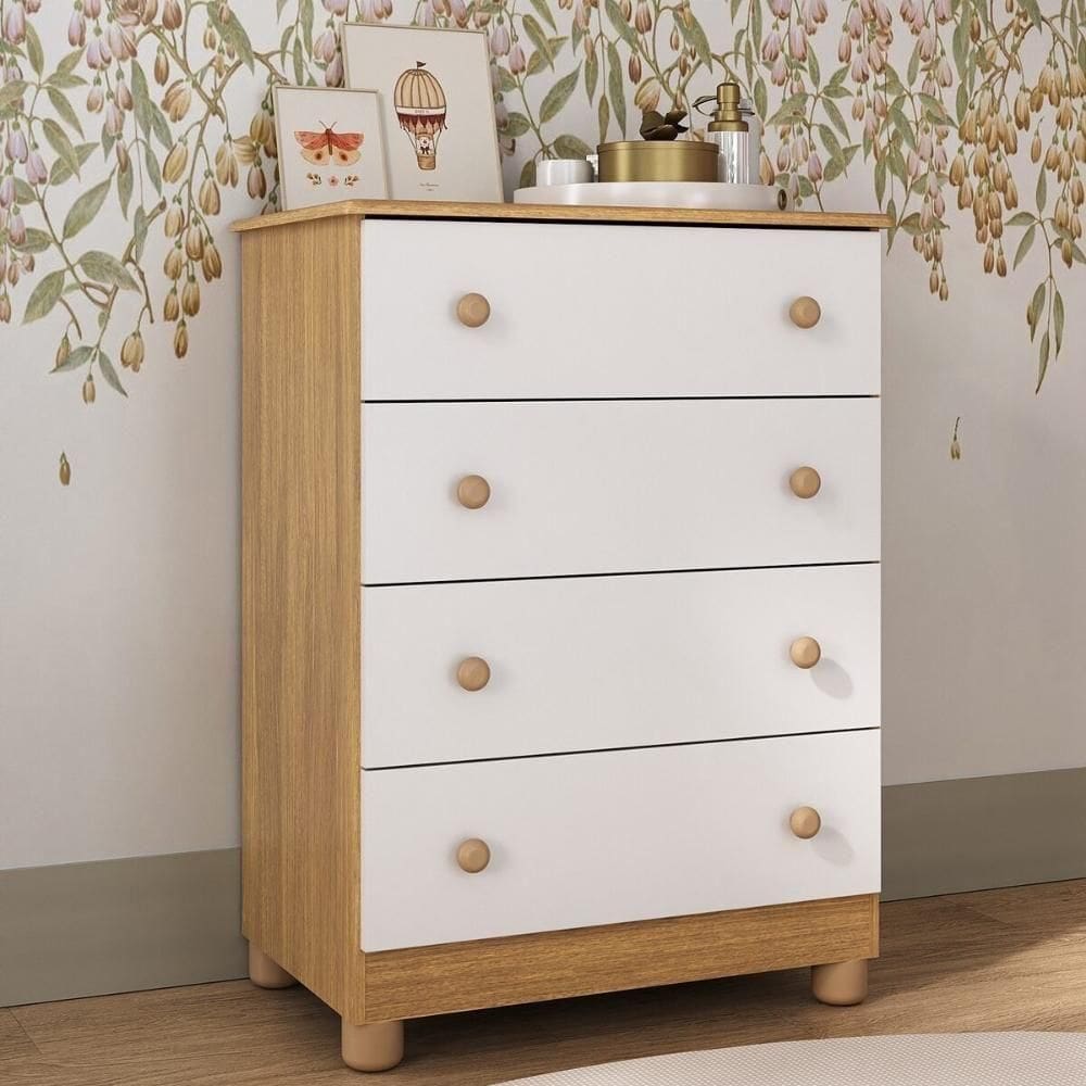 Cômoda Infantil 65cm Com 4 Gavetas Allegra Multimóveis Mp4421 Madeirado/branco Madeirado/branco