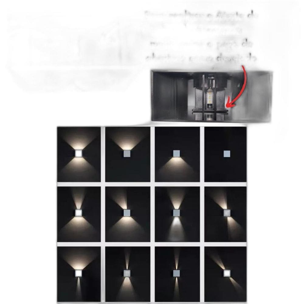 2 Luminárias Arandelas Quadradas 4W Pretas Branco Quente