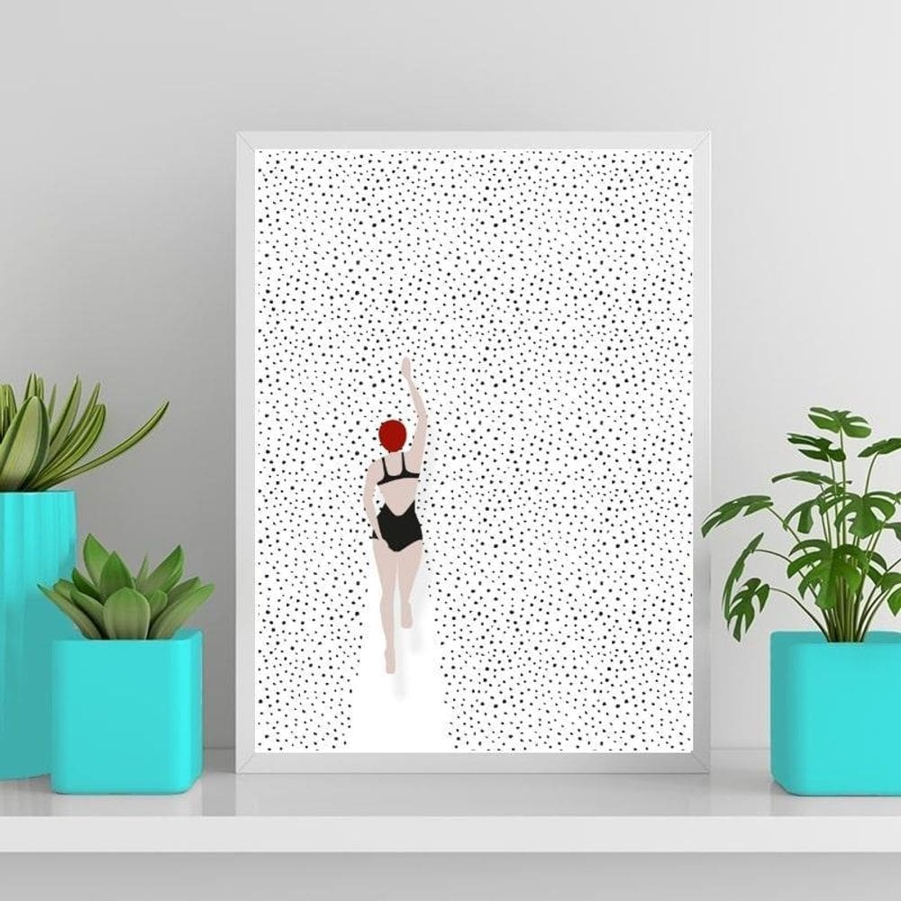 Quadro Decorativo Natação Nadadora 24X18Cm - Com Vidro