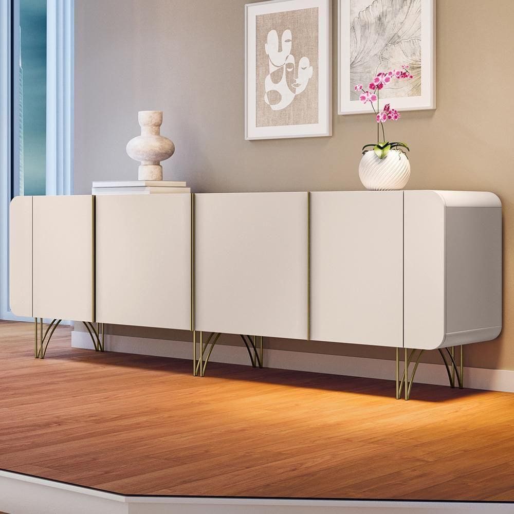 Aparador Buffet Sala Saluti Com 4 Portas E Pés Em Aço Off White