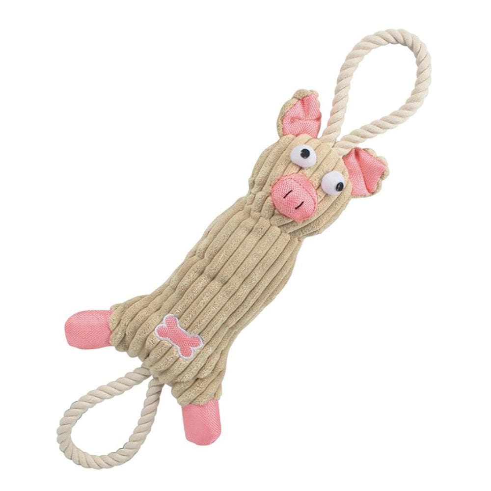 Juguete para Perro Pet Life `Cerdito de Peluche` con Cuerda de Yute Ecológica y Sonajero