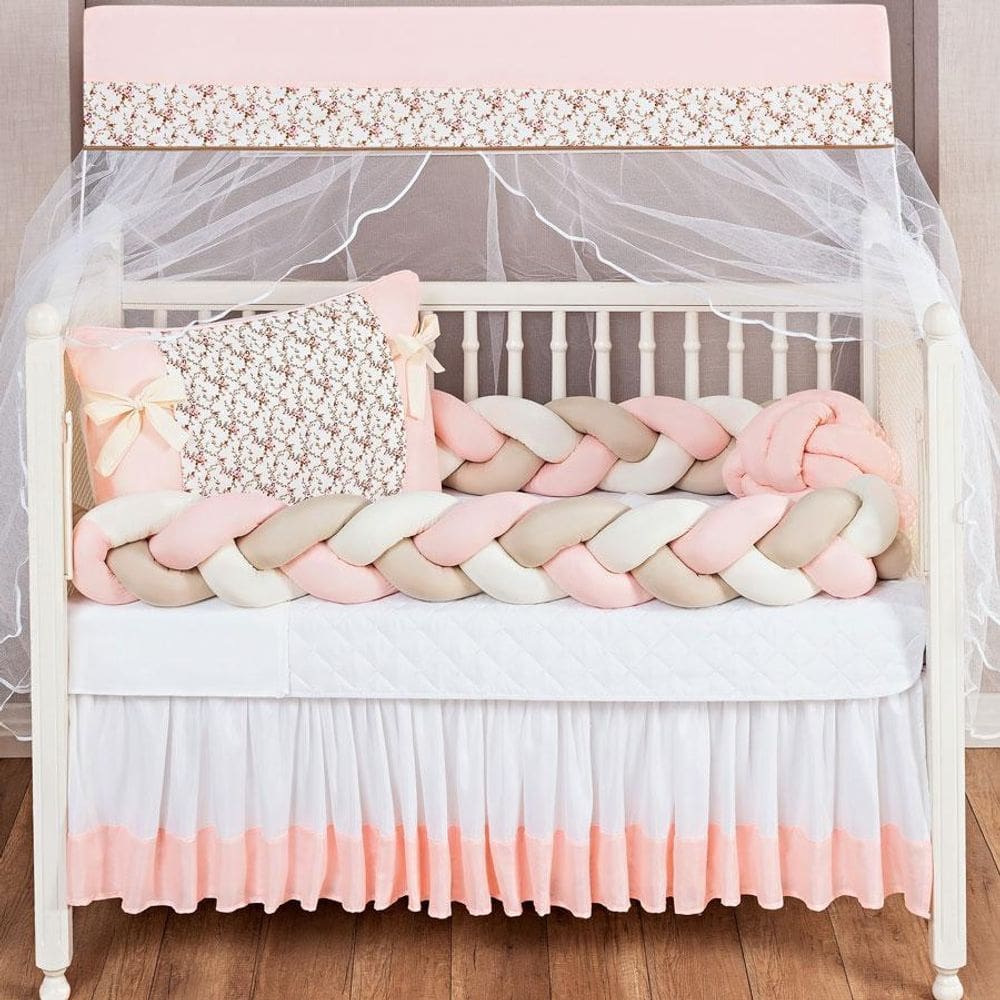 Kit Jogo De Berço Americano Trançado 11Pçs Edredom E Saia