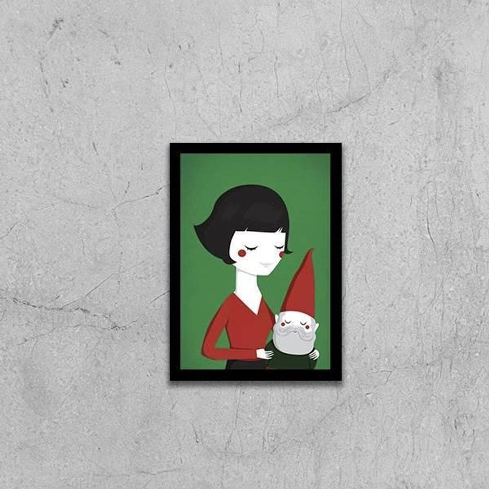 Quadro Ilustração Amelie Poulain 45X34Cm Com Vidro Preta