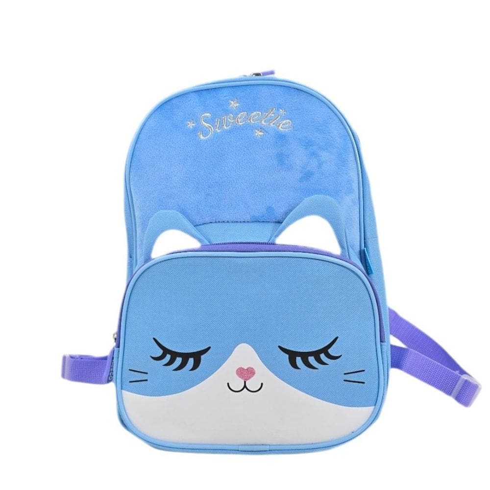 Mochila Costa Escolar Creche Passeio Infantil Gatinho Azul