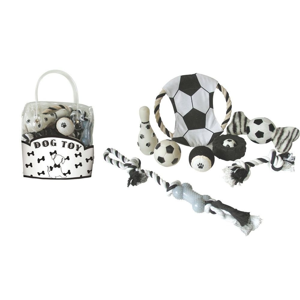 Set de Juguetes para Perro Temática de Fútbol Pet Life, 8 Piezas con Juguete para Morder que Chirría