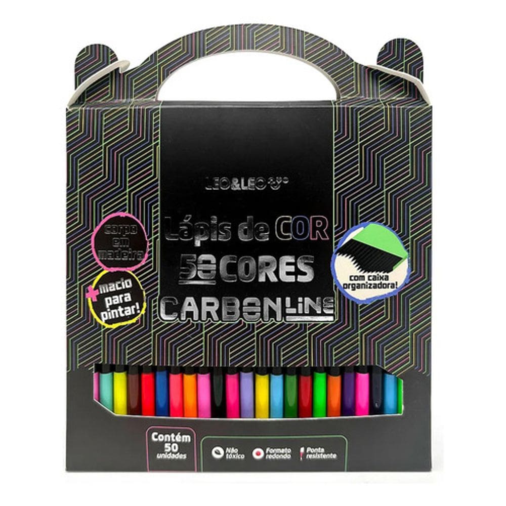 Kit Lápis de Cor Carbon Line Redondo - 50 Cores - Leo&Leo