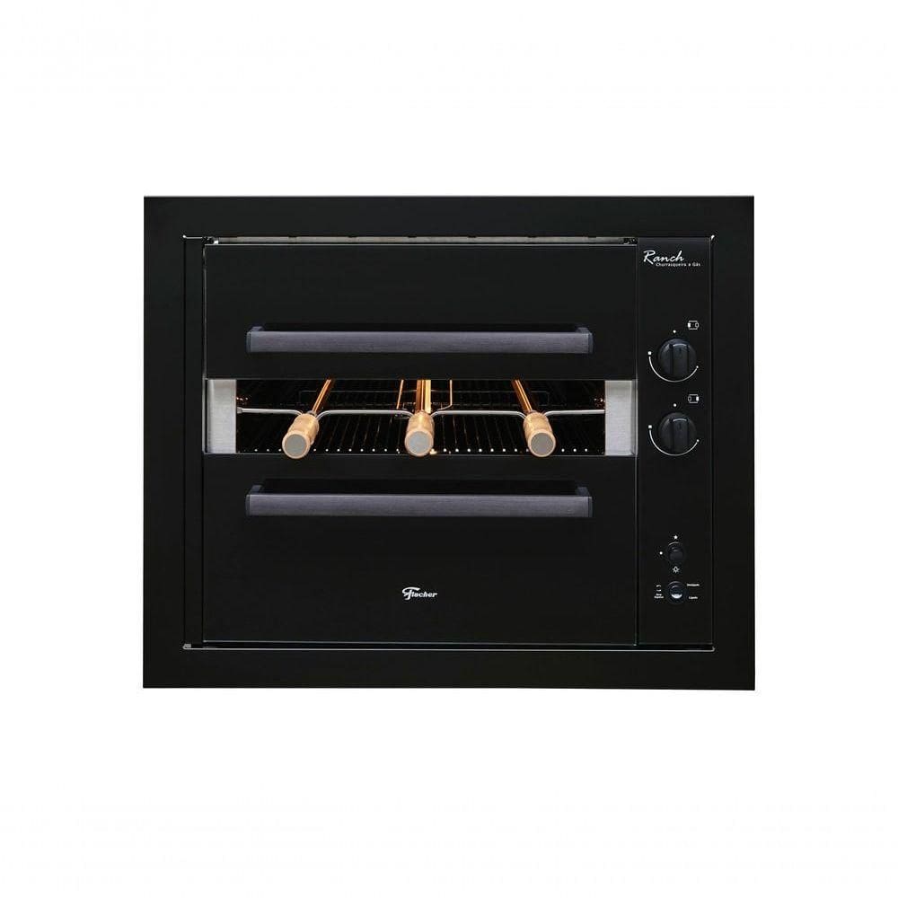 Churrasqueira A Gás Embutir Fischer Ranch 3 Espetos Preta Bivolt