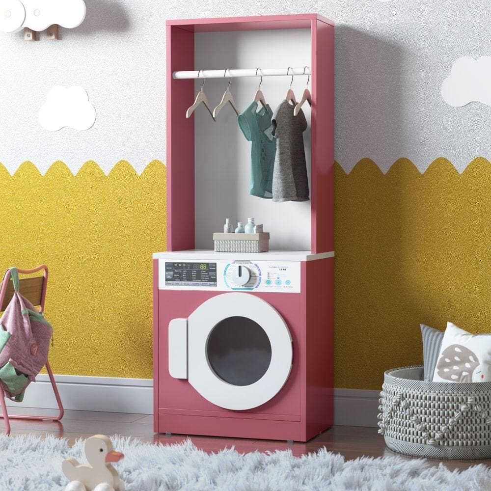 Lavanderia Infantil Diana Com Cabideiro Mdf Branco Rosa