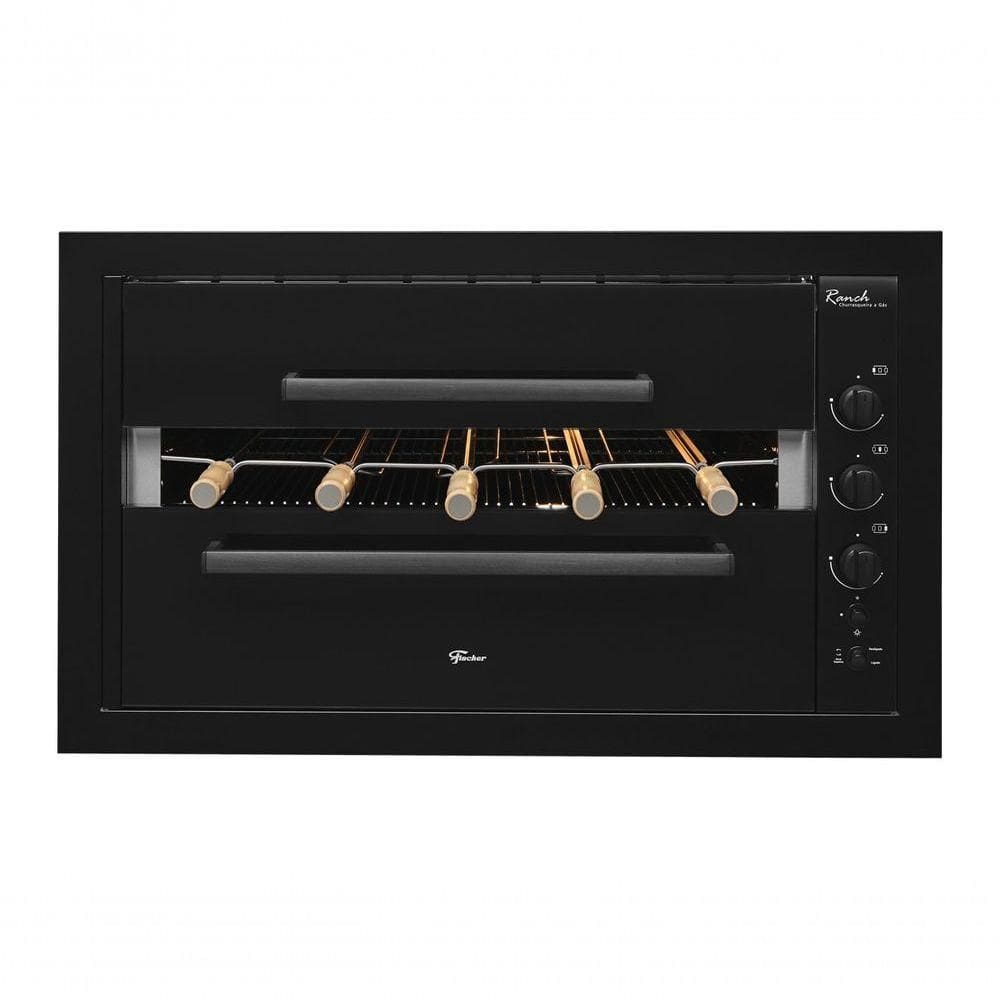 Churrasqueira A Gás Embutir Fischer Ranch 5 Espetos Preta Bivolt