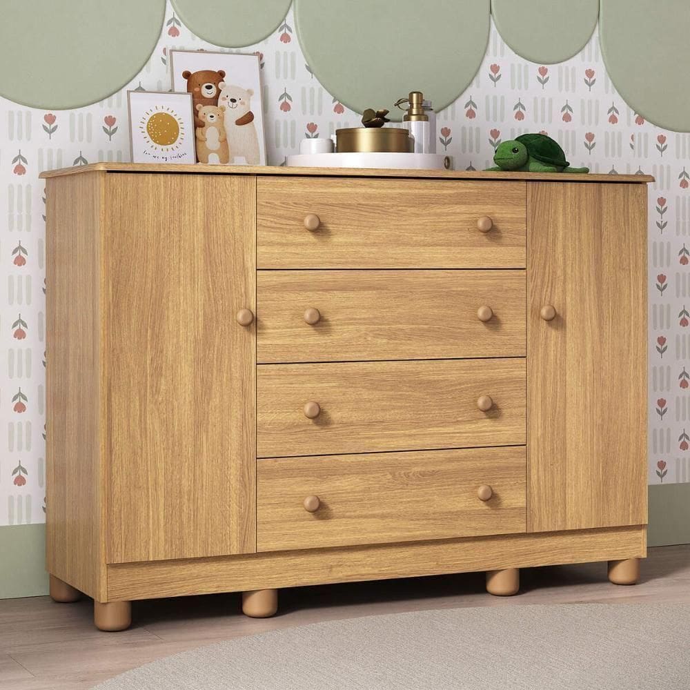 Cômoda Infantil 125cm 2 Portas E 4 Gavetas Allegra Multimóveis Mp4445 Madeirado Madeirado