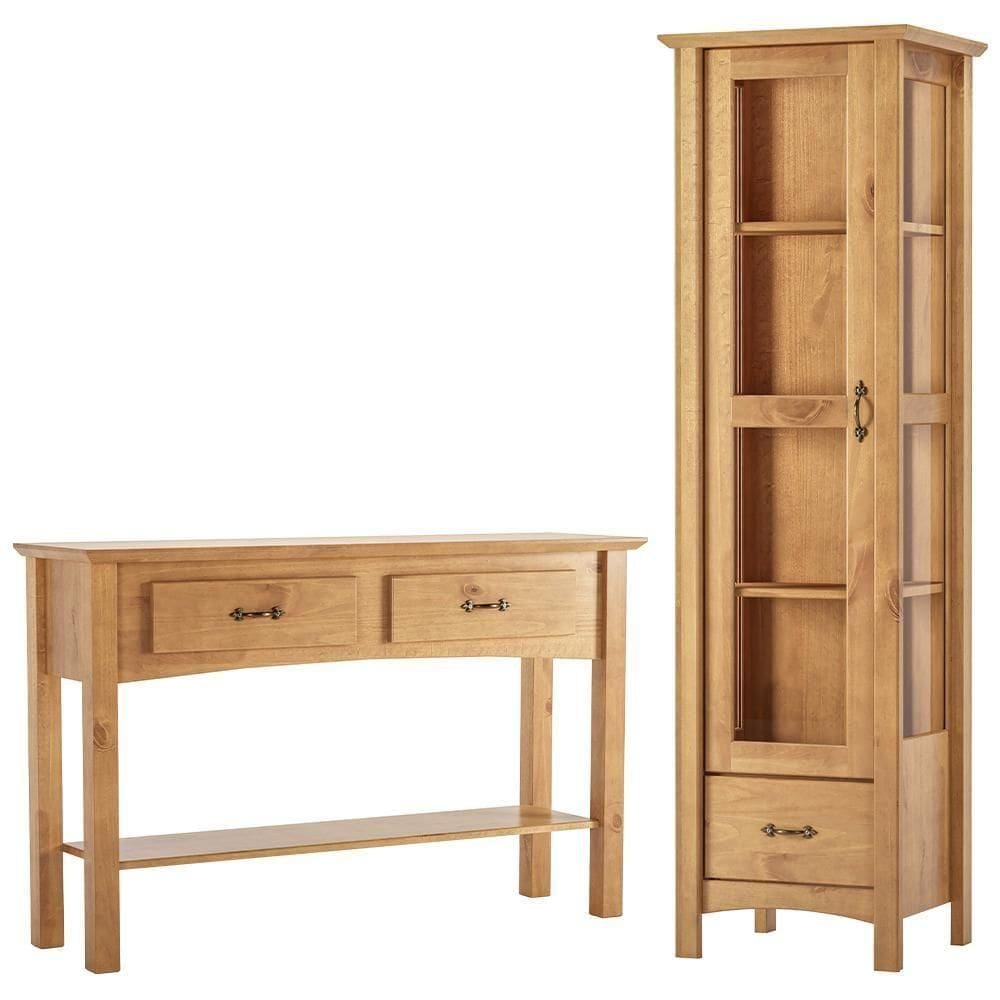 Kit Cristaleira De Madeira Com Vidro E Aparador Rústico 132cm Lira M06 Carvalho Fosco - Lyam Decor