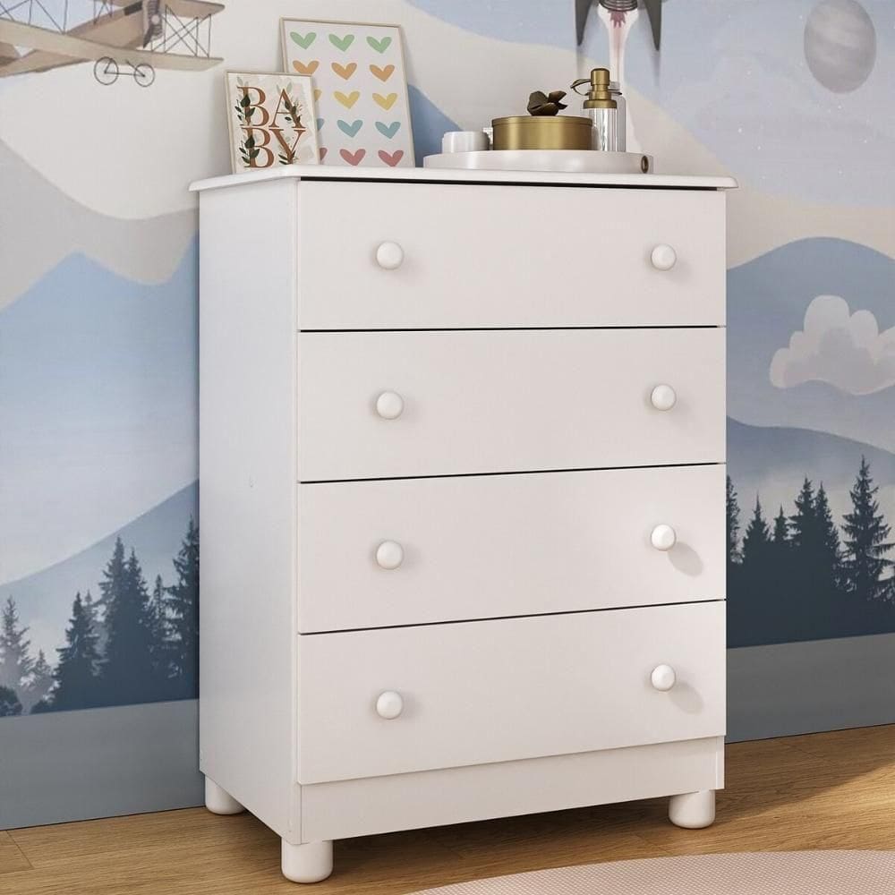 Cômoda Infantil 65cm Com 4 Gavetas Allegra Multimóveis Mp4421 Branco Branco