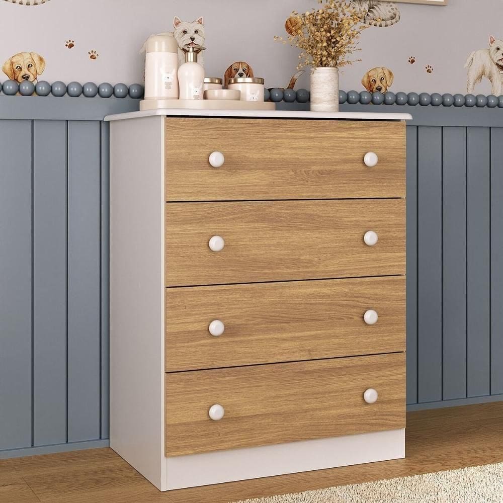 Cômoda Infantil 65cm Com 4 Gavetas Encanto Multimóveis Mp4427 Branco/madeirado Branco/madeirado