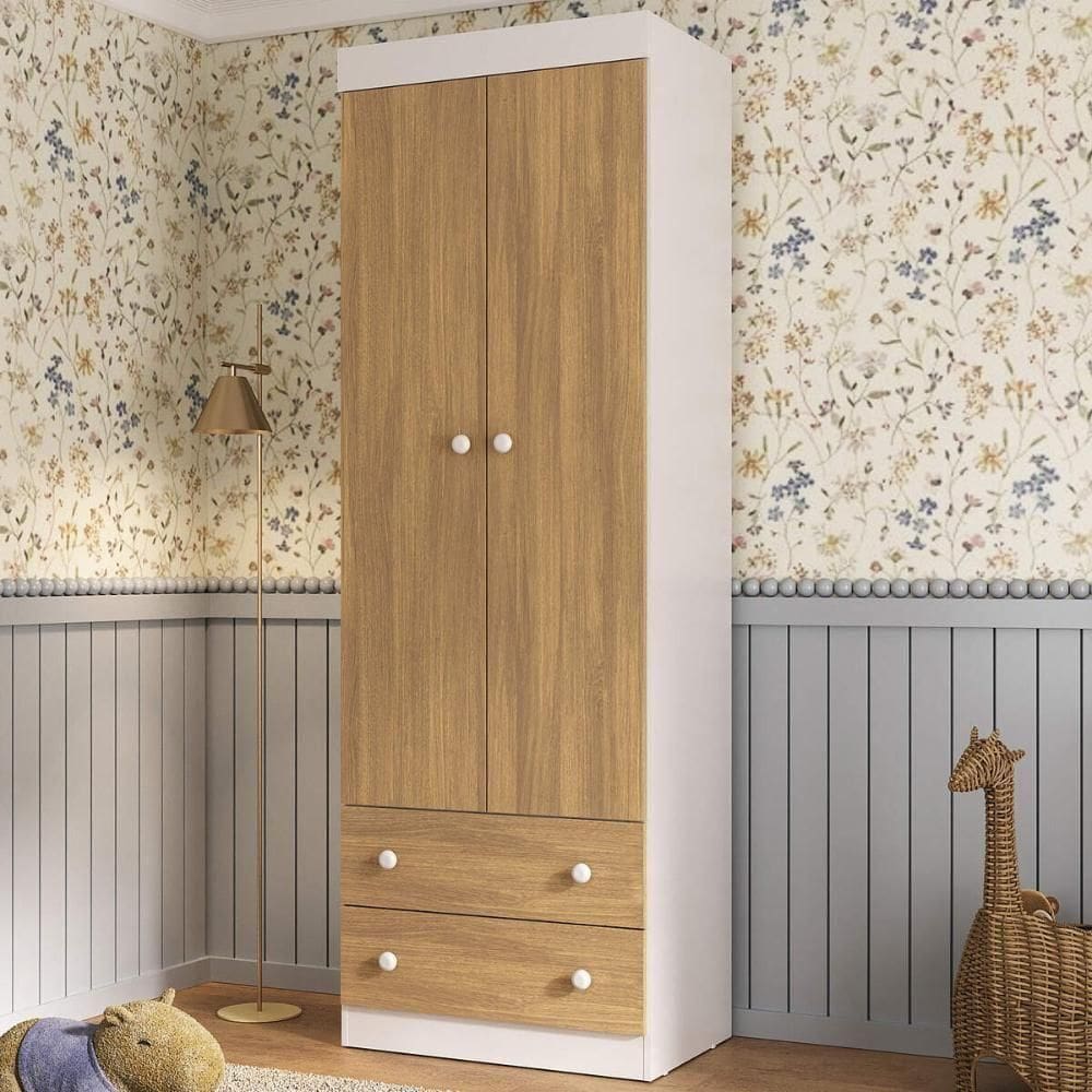 Guardaroupa Infantil 62cm 2 Portas E 2 Gavetas Encanto Multimóveis Mp4446 Brancomadeirado