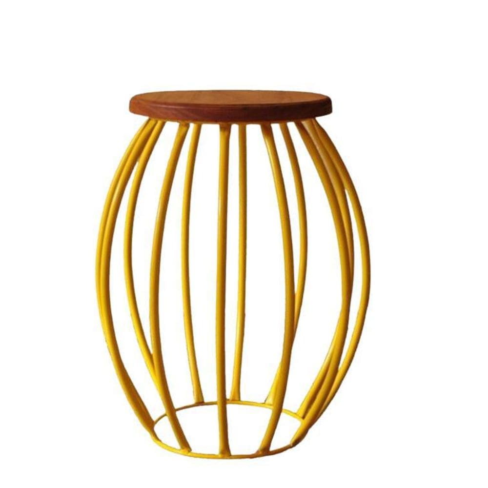 Banco Barril Amarelo Madeira Ferro Rústico Peroba