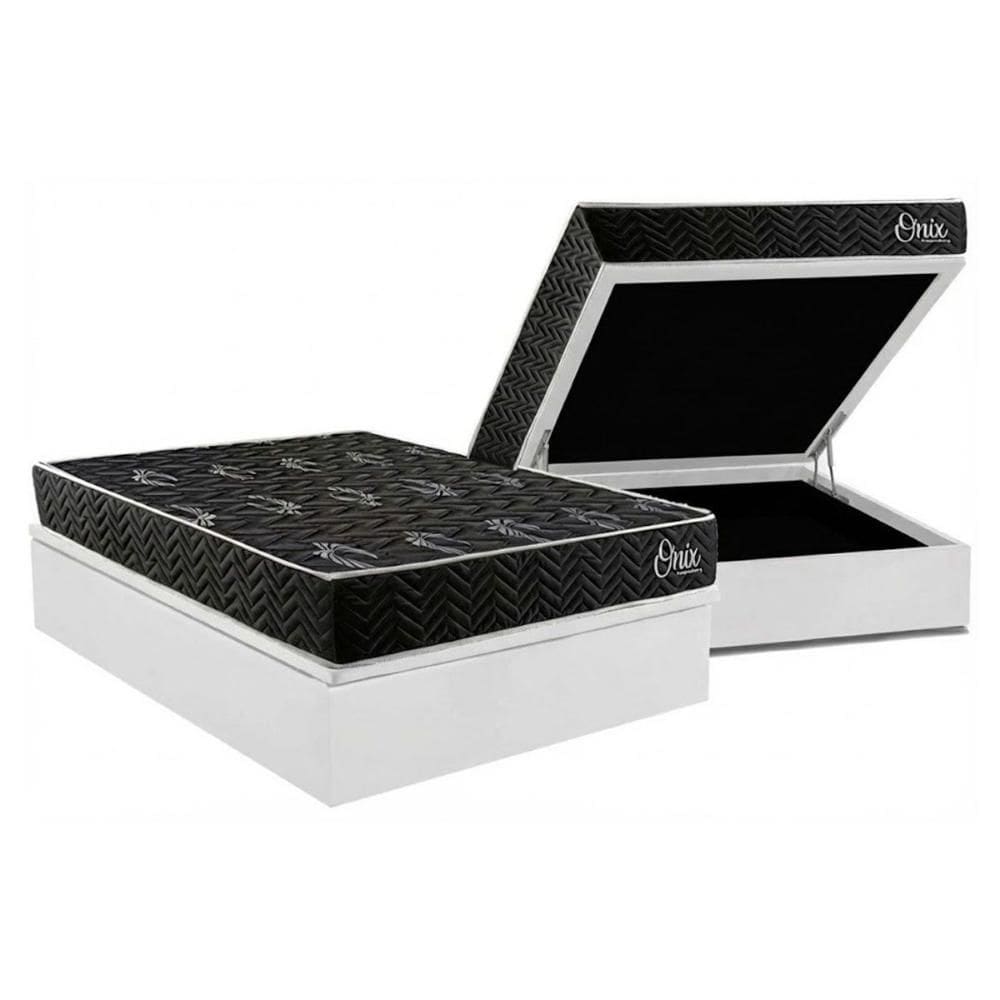 Cama Box Baú Casal + Colchão Ortopédico Kappesberg D28 Anatômico Onix + Base CRC Corano White