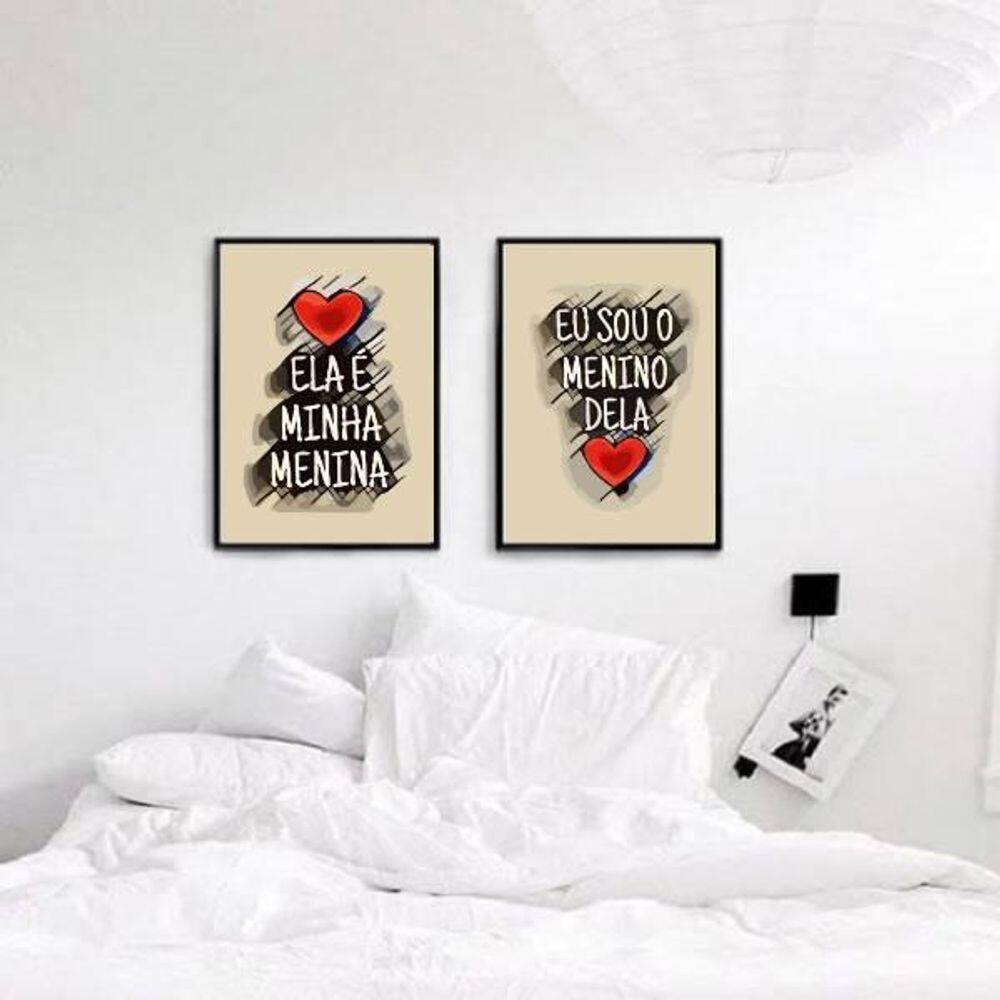Kit 2 Quadros Ela É Minha Menina 45X34Cm Com Vidro Preta