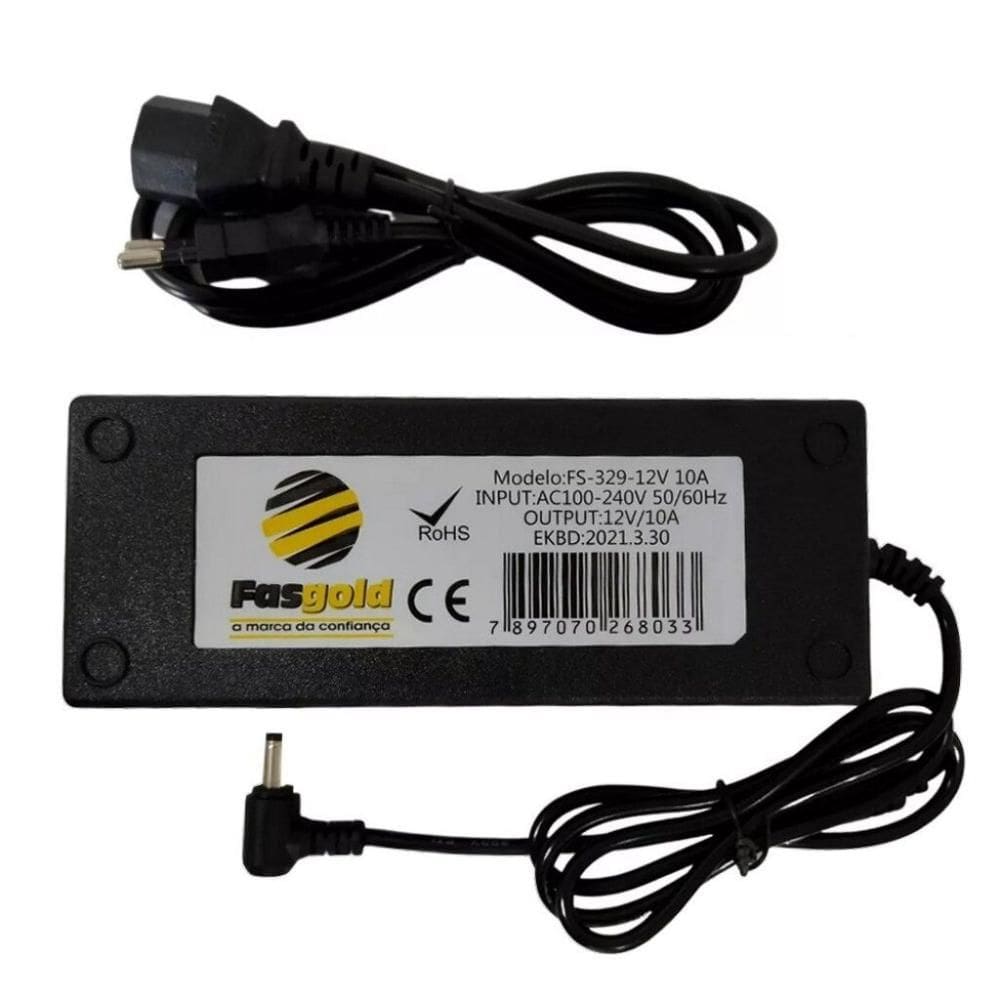 Fonte Cabeada 12V 10A FS-329 Bivolt com Protetor Contra Surto e Interferência Fasgold