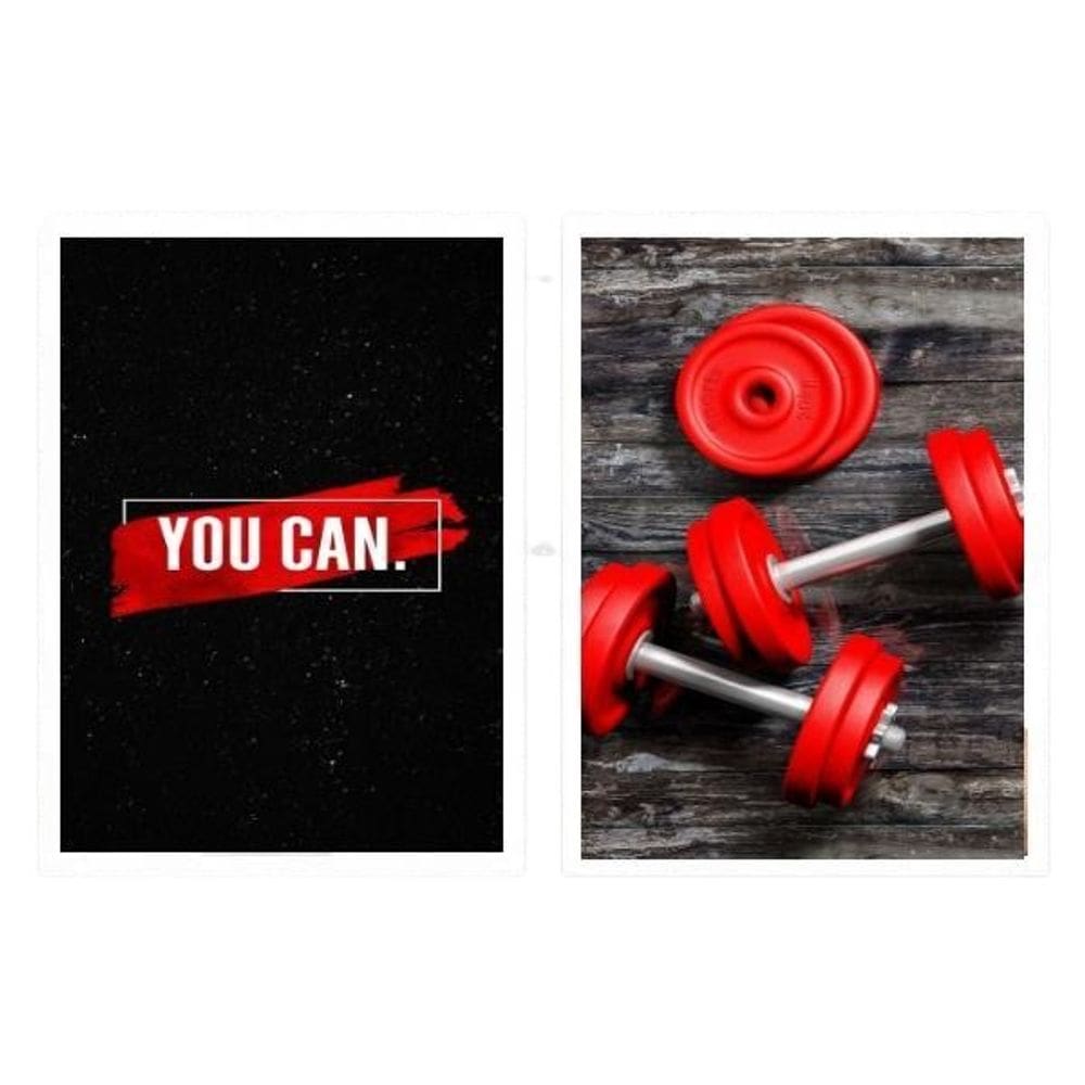 Kit 2 Quadros Halteres De Academia You Can 33X24Cm