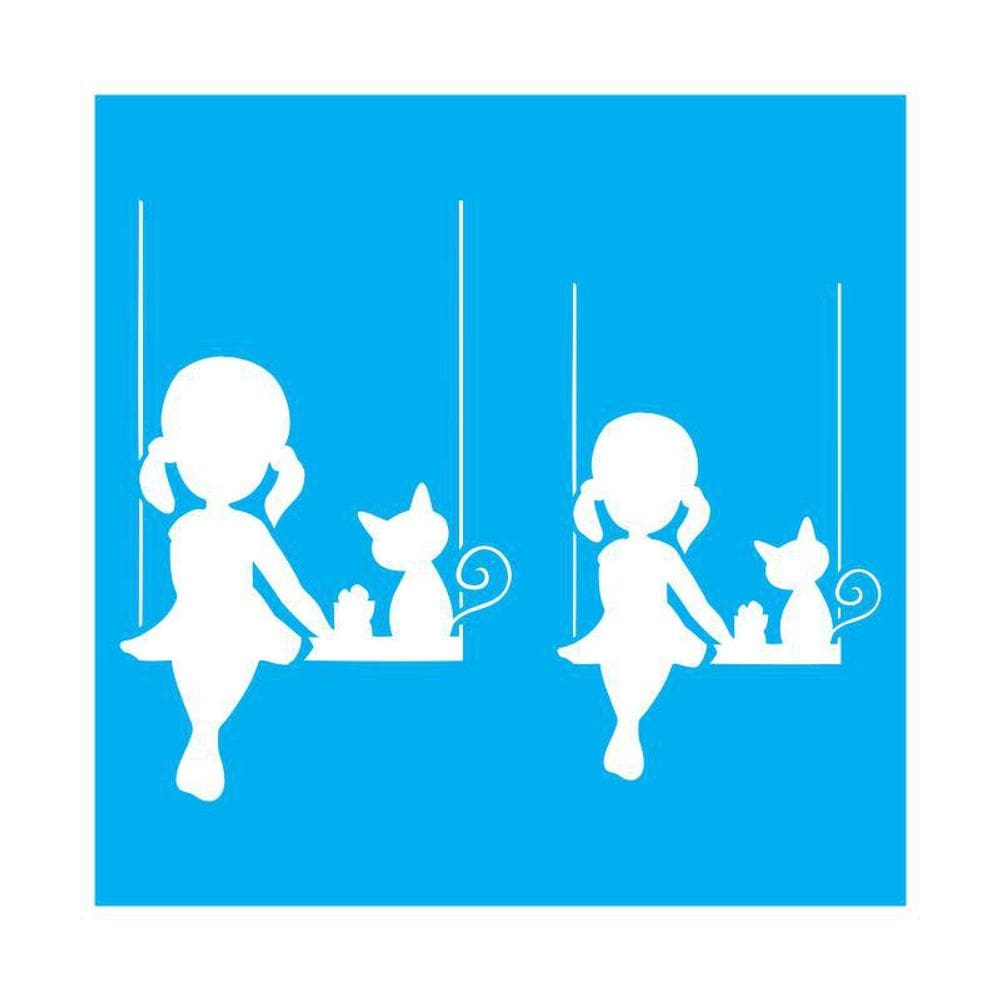 Stencil Tamako Menina Balanço - 30X30Cm - Ref 9886