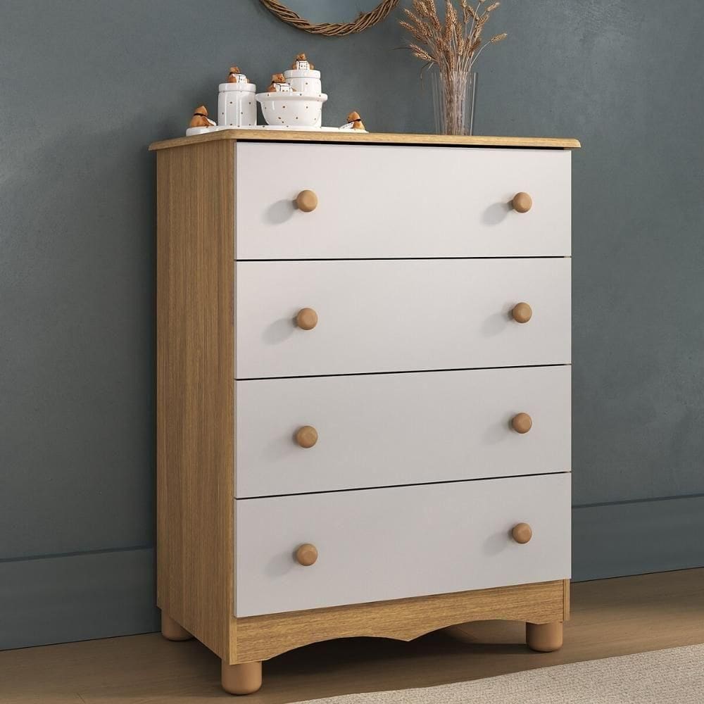 Cômoda Infantil 65cm Com 4 Gavetas Dengo Multimóveis Mp4409 Madeirado/branco Madeirado/branco