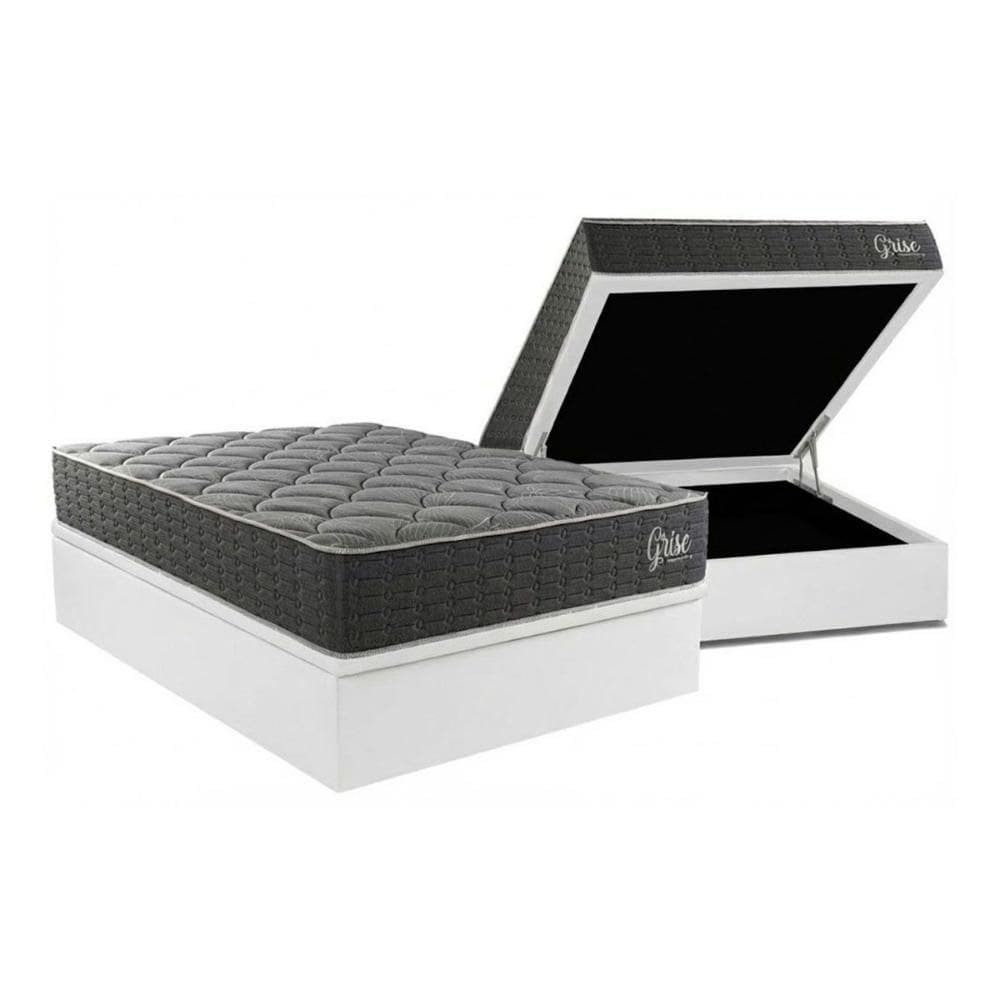 Cama Box Baú Casal + Colchão Anatômico Kappesberg D40 Grise + Base CRC Corano White