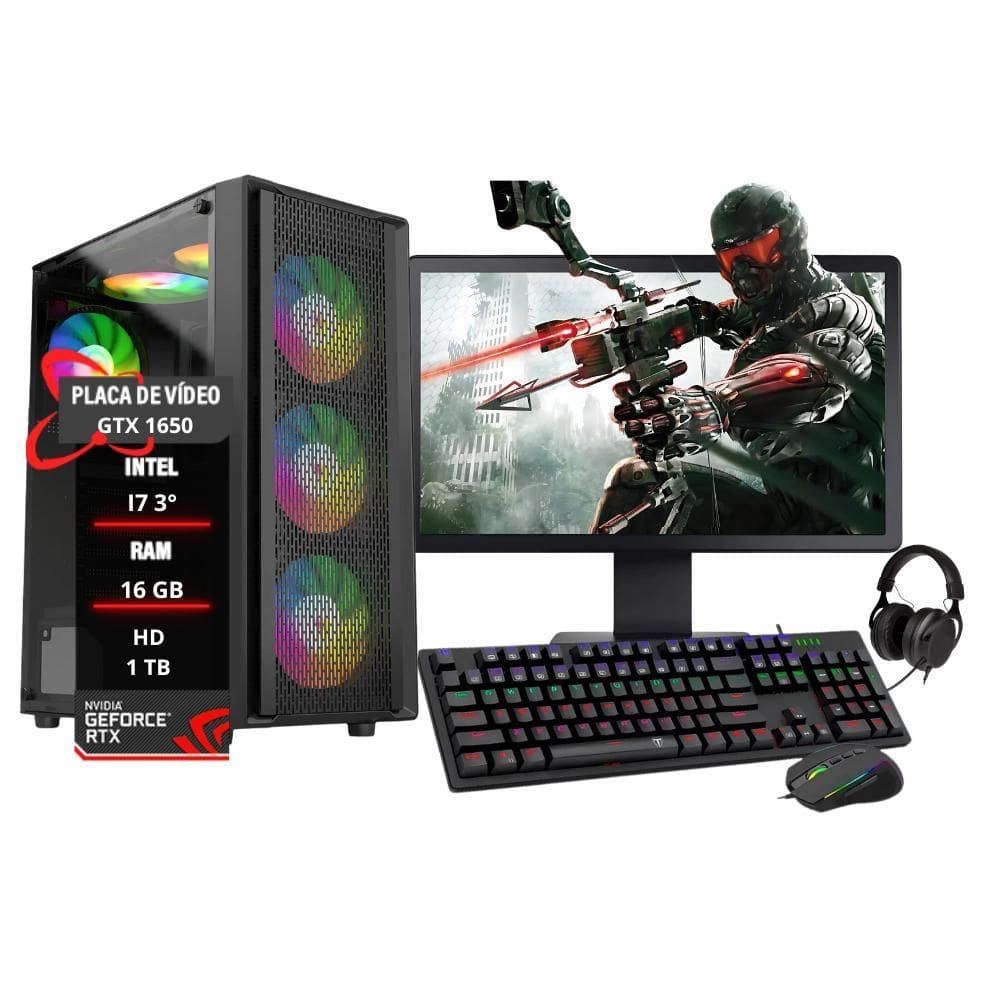 Pc Gamer Completo I7 3 Gtx 1050 Ram 16Gb Hd 1Tb Ssd 120Gb
